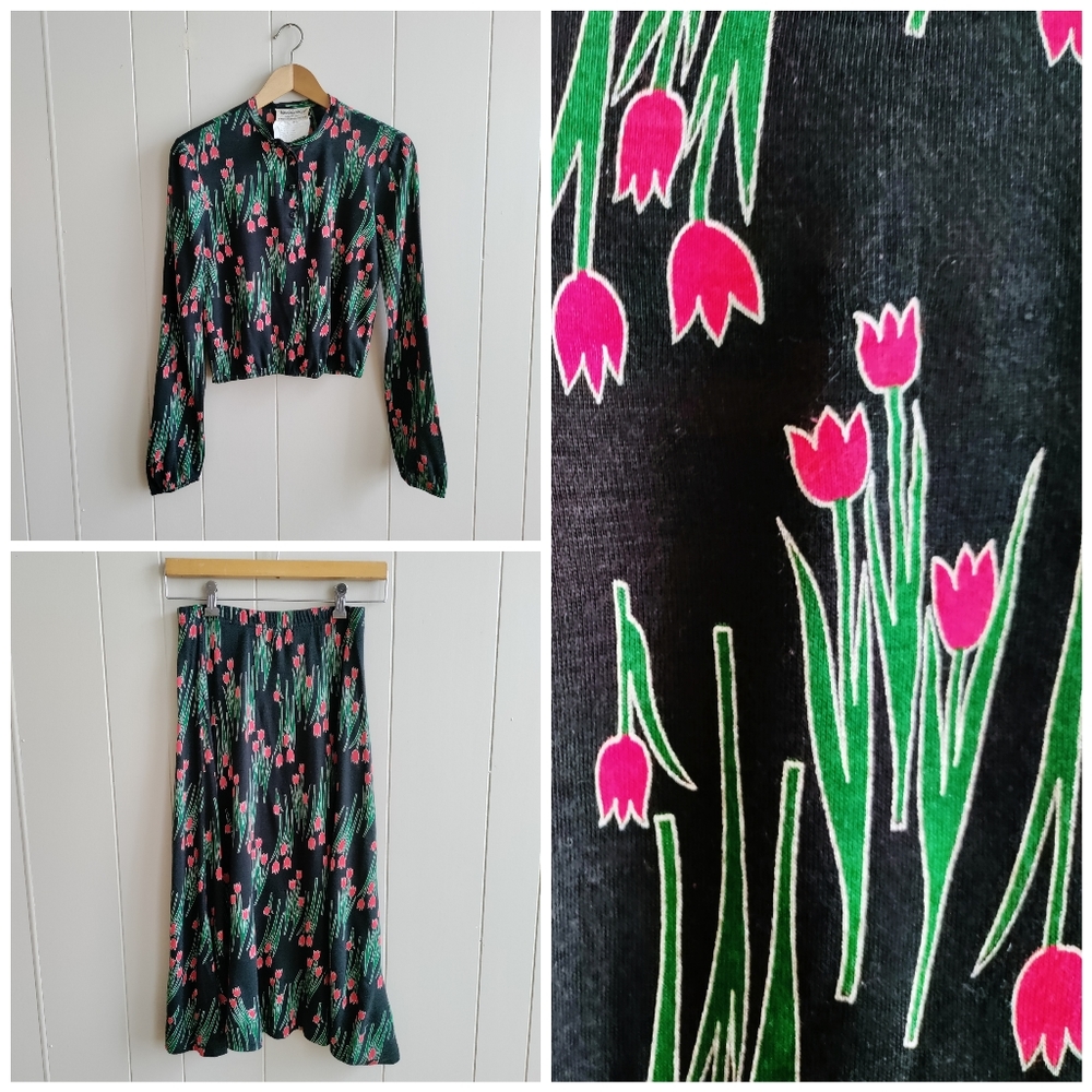Vintage 70s Diane Von Furstenberg Tulip Top & Skirt Two Piece Set - Size 12